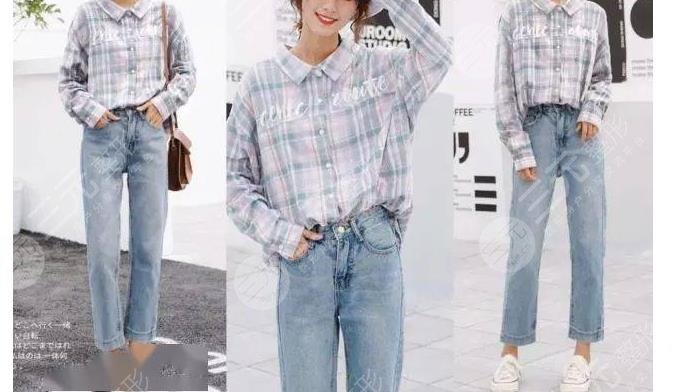 格子衫+淺色褲裝